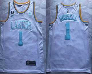 Men%27s Los Angeles Lakers #1 DAngelo Russell 2023 White Classic Edition With 6 Patch Stitched Basketball Jersey